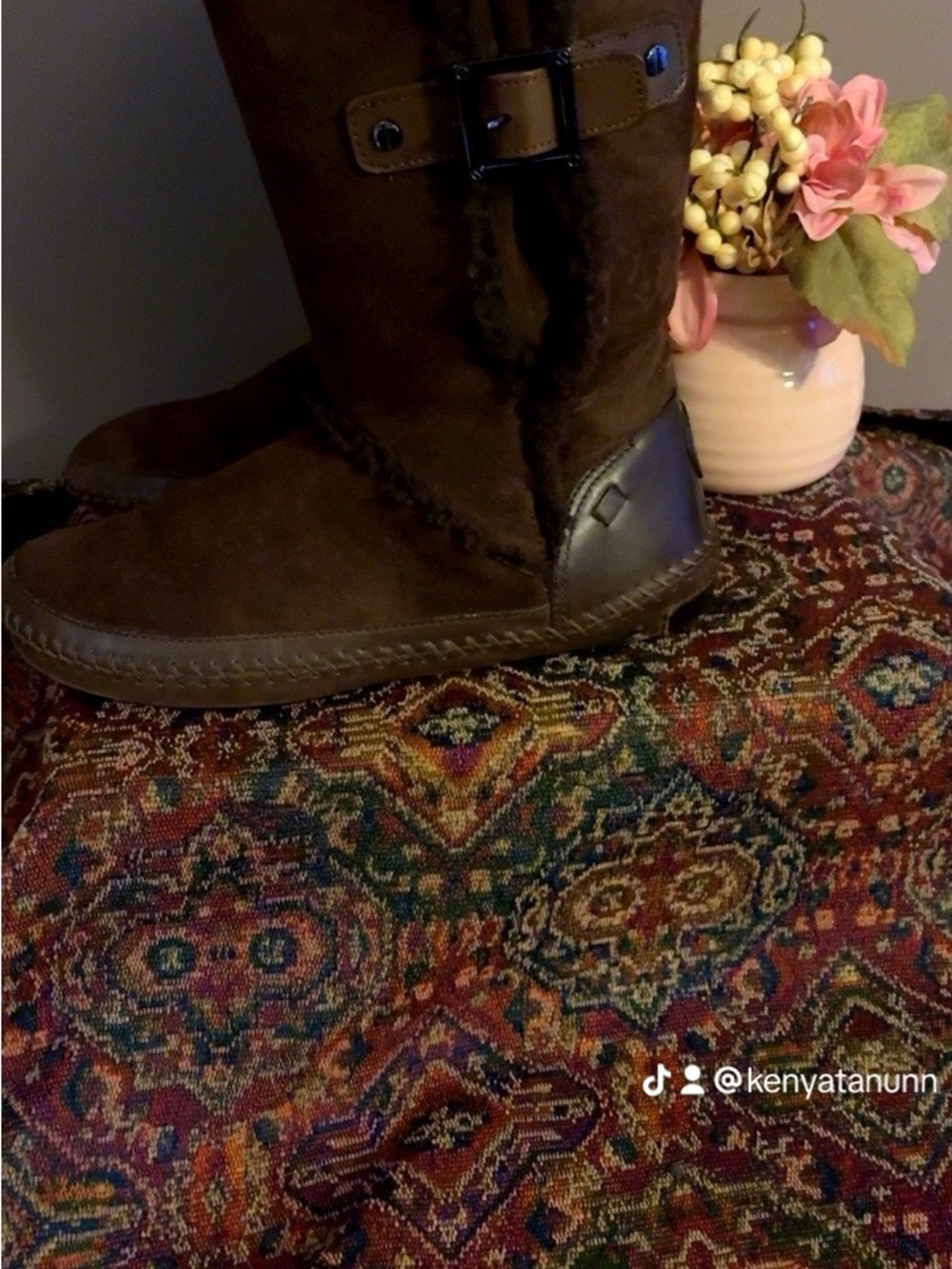 Tory Burch Brown Suede Shearling-Trim Winter Boots - Picture 2 of 4